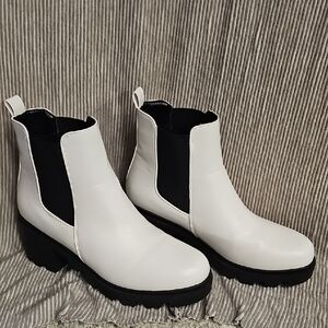 Pink Lily White and Black Ankle Boots